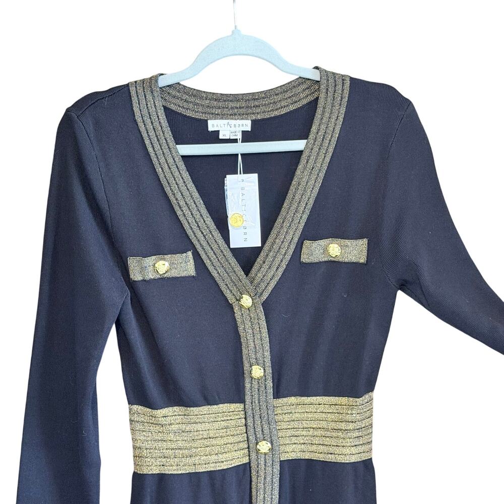 NWT Baltic born black and gold sweater knit faux button front dress XL evening - Picture 4 of 8